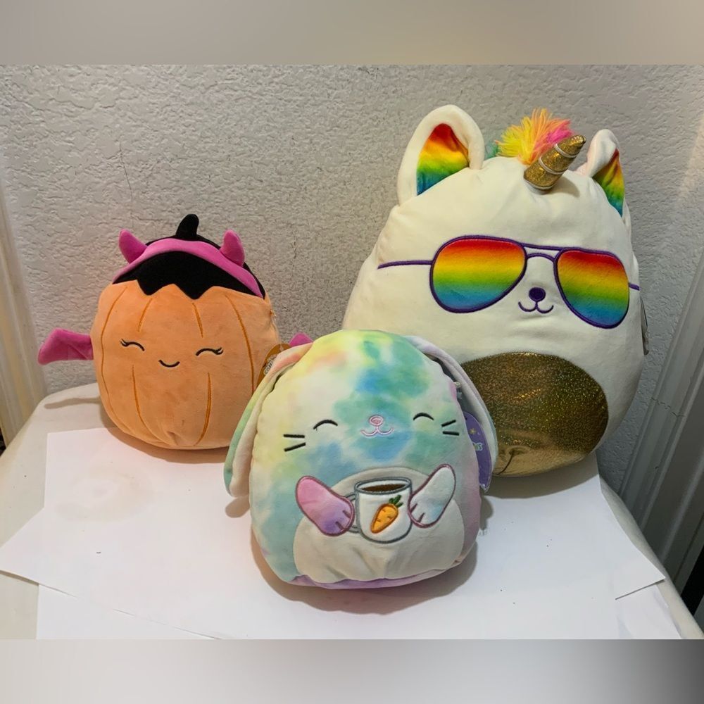 Lot 3 Squishmallows 12 Inch The Rainbow PRIDE 8” Margie 8”  Candy the Tie-Dye
